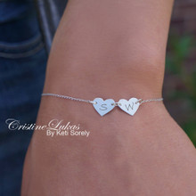 Engraved Hearts Bracelet Or Anklet with Your Initials - Choose Your Metal
