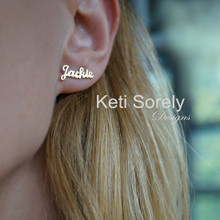 Personalized Stud Name Earrings with Script Font - Choose Your Metal