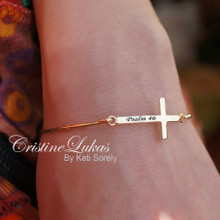 Celebrity Style Sideways Cross Bangle with Engraved Name- 24K gold/Sterling Silver