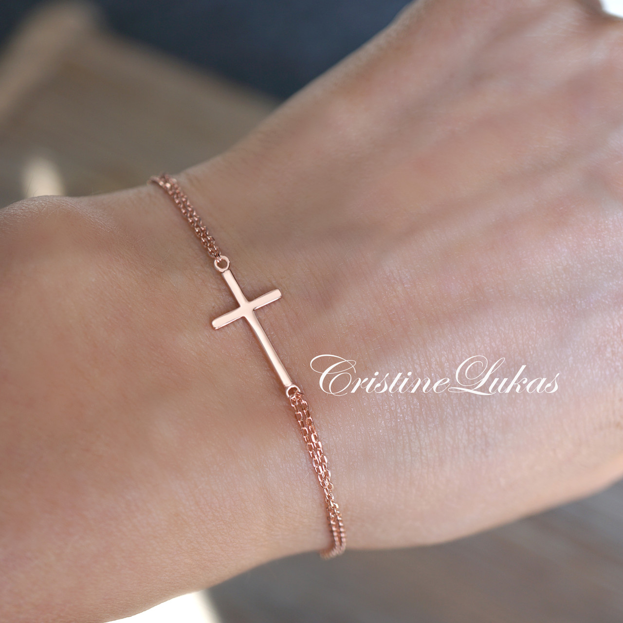 Sideways Small Cross Bracelet – Noellery