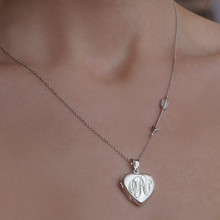 Hand Engraved Heart Monogram Initial Locket With Arrow - Sterling SIlver