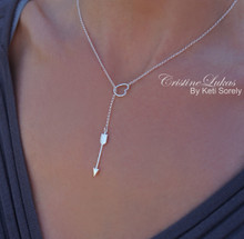 Heart Lariat Necklace with Drop Arrow - Sterling Silver or Solid Karat Gold