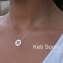 Dainty Disc Necklace With Cut Out Initial - Sterling Silver or Solid Gold