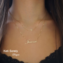 Layered Name Necklace with Sideways Cross - Choose Your metal