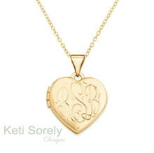 Hand Engraved Heart Monogram Initial Locket - Silver, Yellow or Rose Gold
