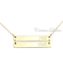 Family  Bar Necklace with hand Engraved Initials - Yellow Gold