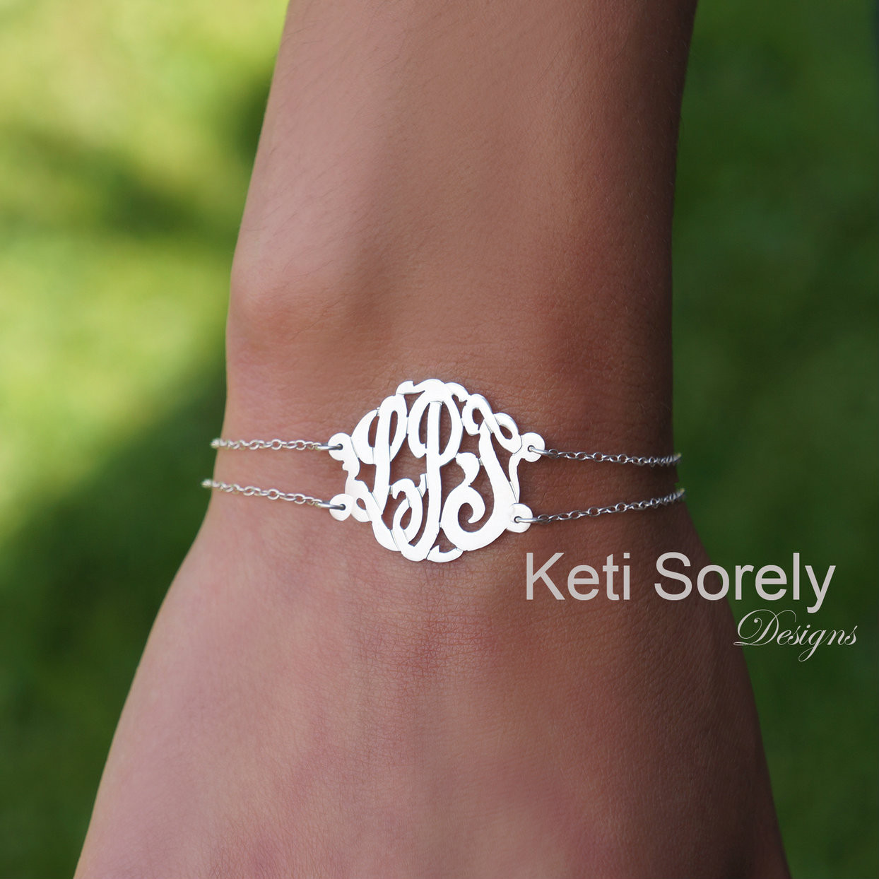 Handmade personalized monogram initials bracelet or anklet with double  chain. Order your initials in yellow, rose or white gold
