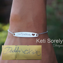 Handwritten Message or Signature Bracelet With Cut - Out Heart - Yellow, Rose or White Gold