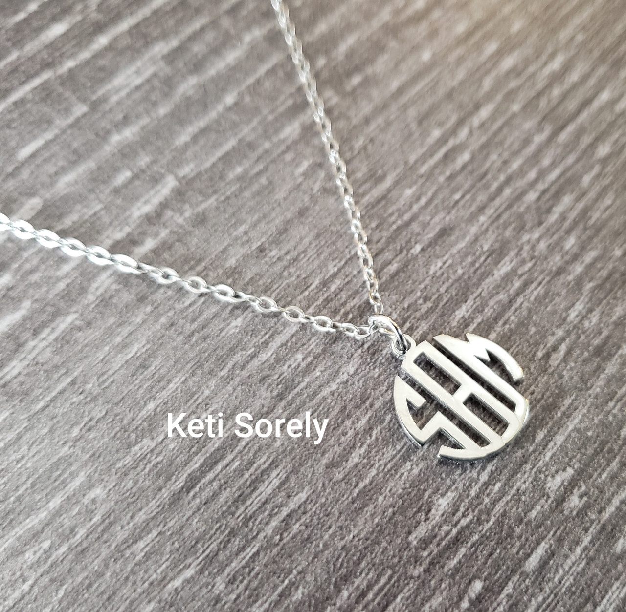 Silver block letter monogram necklace store