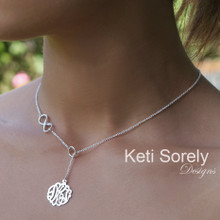 Lariat Monogram Necklace With Infinity Symbol -  Sterling Silver or Solid Karat Gold