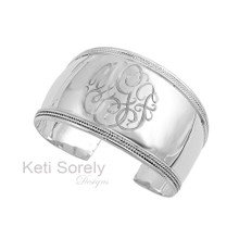 Hand Engraved Large Cuff Bangle With Ornaments - Sterling Silver