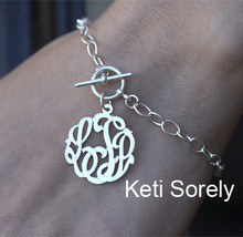 Large Link Bracelet with Toggle Clasp & Monogrammed Initials Charm - Choose Your Metal