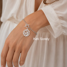 Large Link Bracelet with Toggle Clasp & Monogrammed Initials Charm - Choose Your Metal