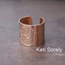 Hand Engraved Cuff Ring With  Monogram Initials - Choose Your Metal