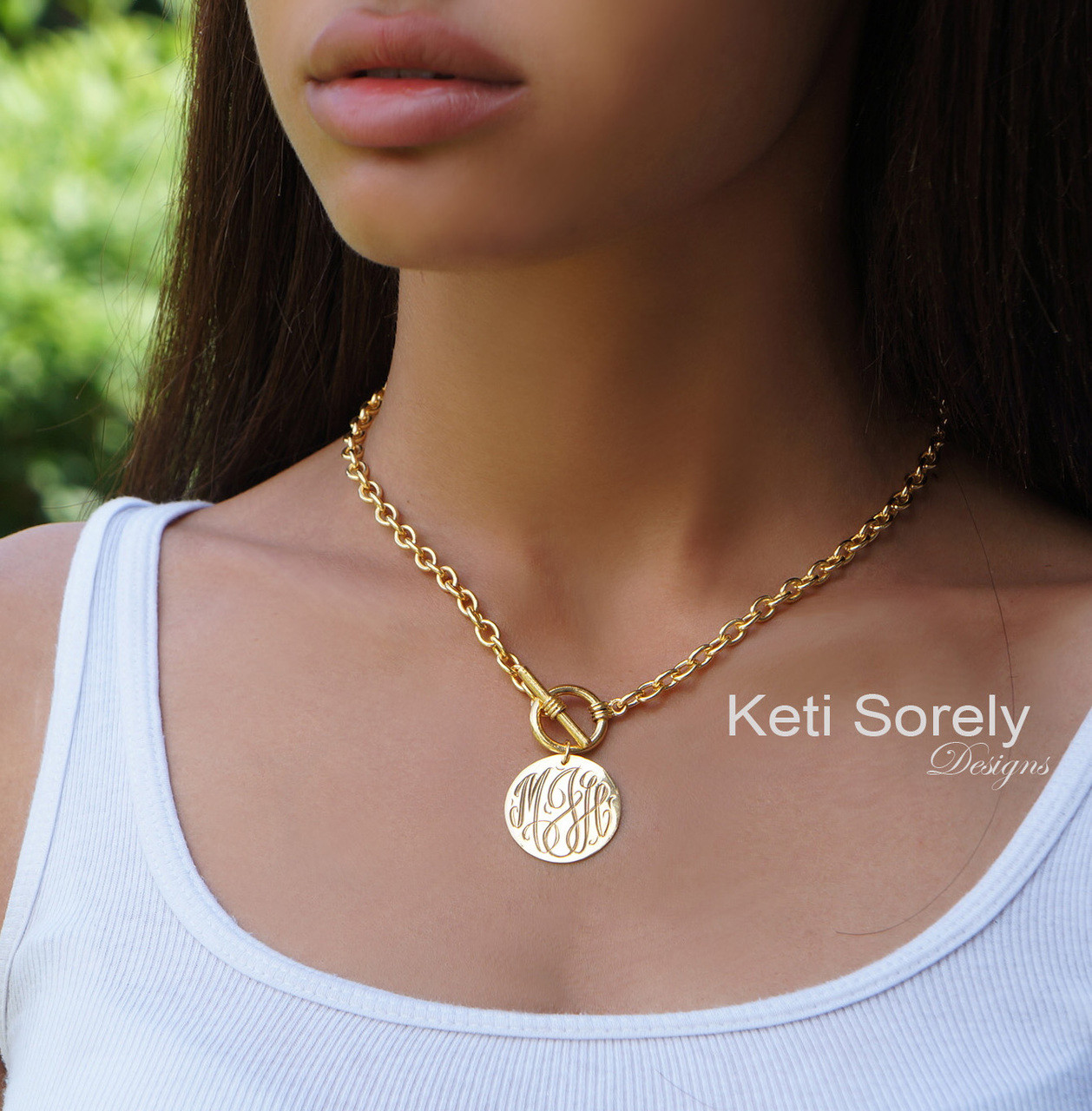 Personalized Toggle Necklace With Monogram Initials Charm 