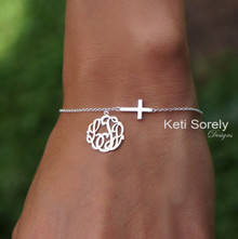 Sideways Cross Bracelet or Anklet with Monogrammed Initials  - Choose Your Metal