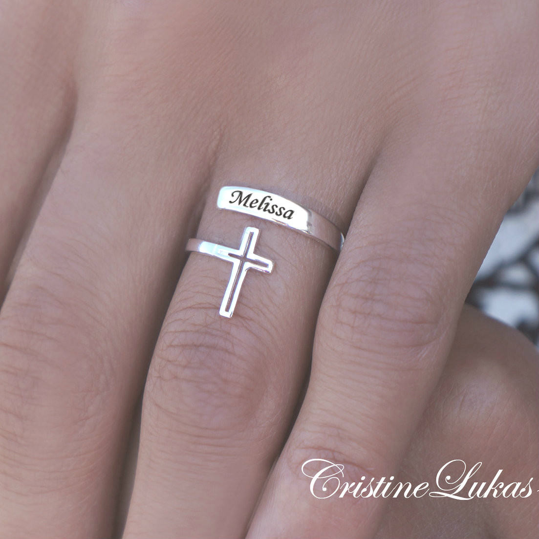 engraved cross ring