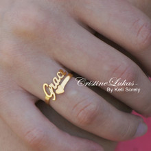 Personalized Name Ring with By-Pass Heart - Choose Your Metal