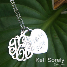 Monogram Initials Pendant with Engraved Name and Date On Heart