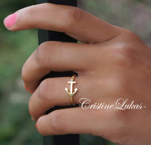 Celebrity Style Sideways Anchor Ring - Sterling Silver, Yellow or Rose Gold