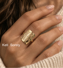 Hand Engraved Rectangle Monogram Ring - Choose Metal