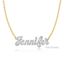 Large Name Necklace with Diamond Beading & Rope Chain - Choose Metal