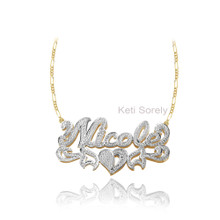 3D Name  Necklace with Diamond Beading - Sterling Silver, Yellow Gold & Rhodium