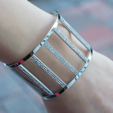 10% off - Cuff Bangle with CZ Stones - Stainless Steel 
