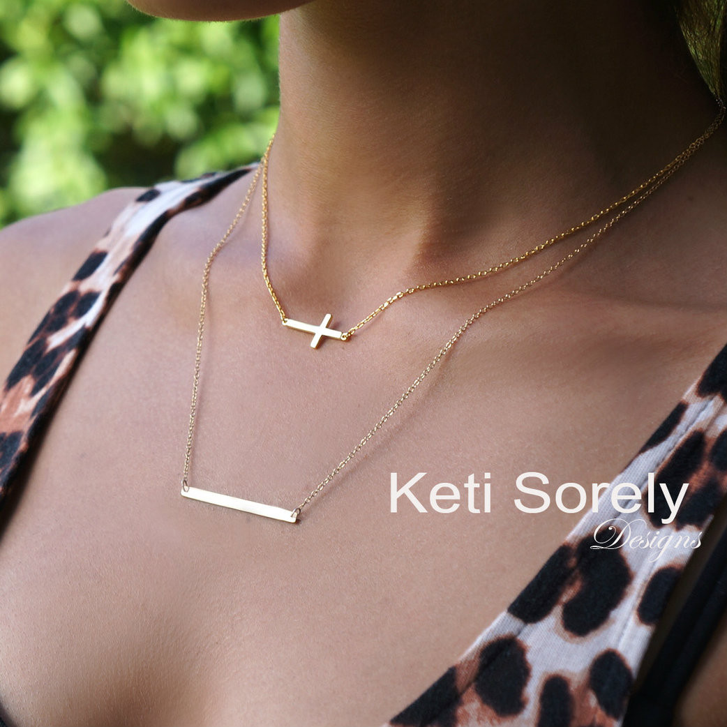 layered sideways cross necklace