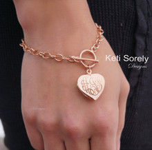 Hand Engraved Locket  Bracelet with Toggle Clasp - Choose Your Metal