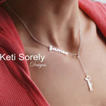 Family Names Necklace - Lariat Style Drop Necklace - Yellow, Rose or White Gold