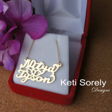 His & Her's Name Necklace with Intertwined Hearts - Choose Your Metal