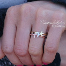 Tri Color Cross Stocking Ring - Yellow, Rose or White Gold