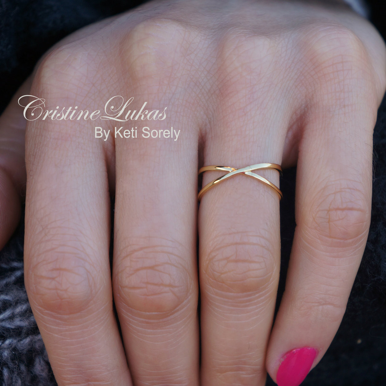 Dainty Criss Cross Infinity ring in solid karat gold 10K 14K or 18K gold