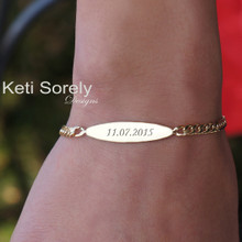 Hand Engraved Oval ID Bracelet with Curb Chain - Choose Your Metal
