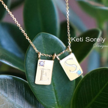 Family Monogram Initials Charms with Birthstones - Yellow Gold