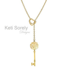 Lariat Necklace with Monogrammed Initials Key & Heart - Choose Your Metal