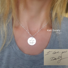 Round Disc Handwritten Signature Necklace With Box Chain - Choose Your Metal