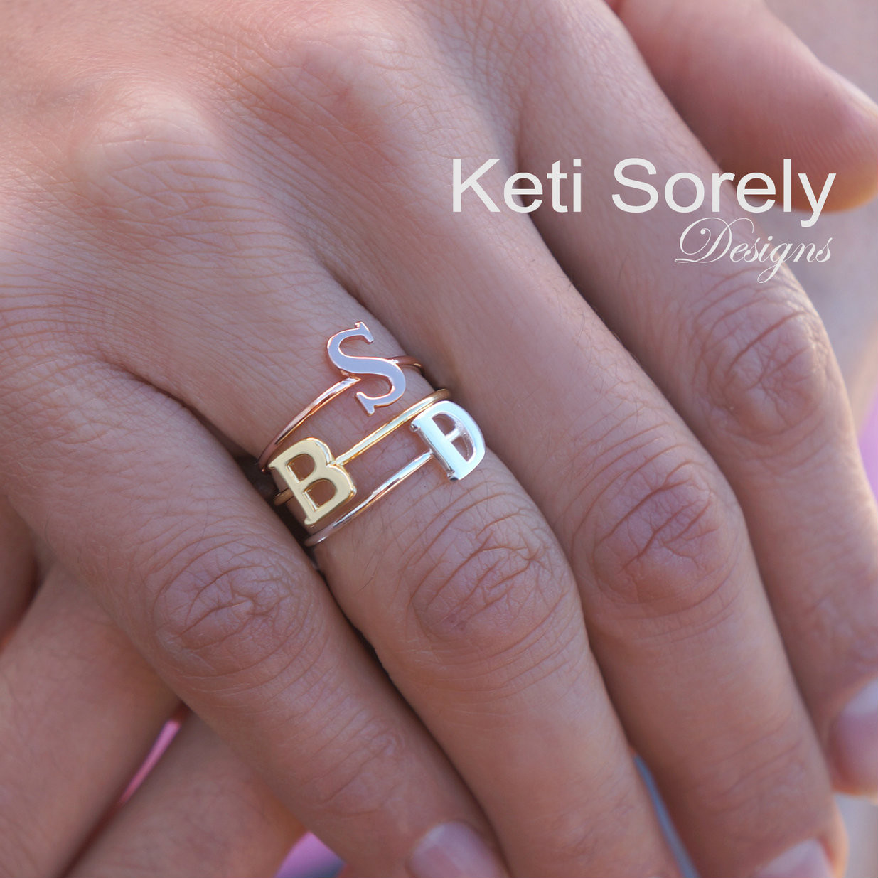 stackable initial rings gold