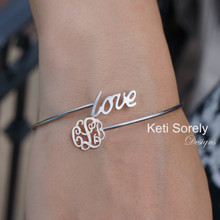 By Pass - Bangle Bracelet with Monogram Charm & Love - Choose Metal