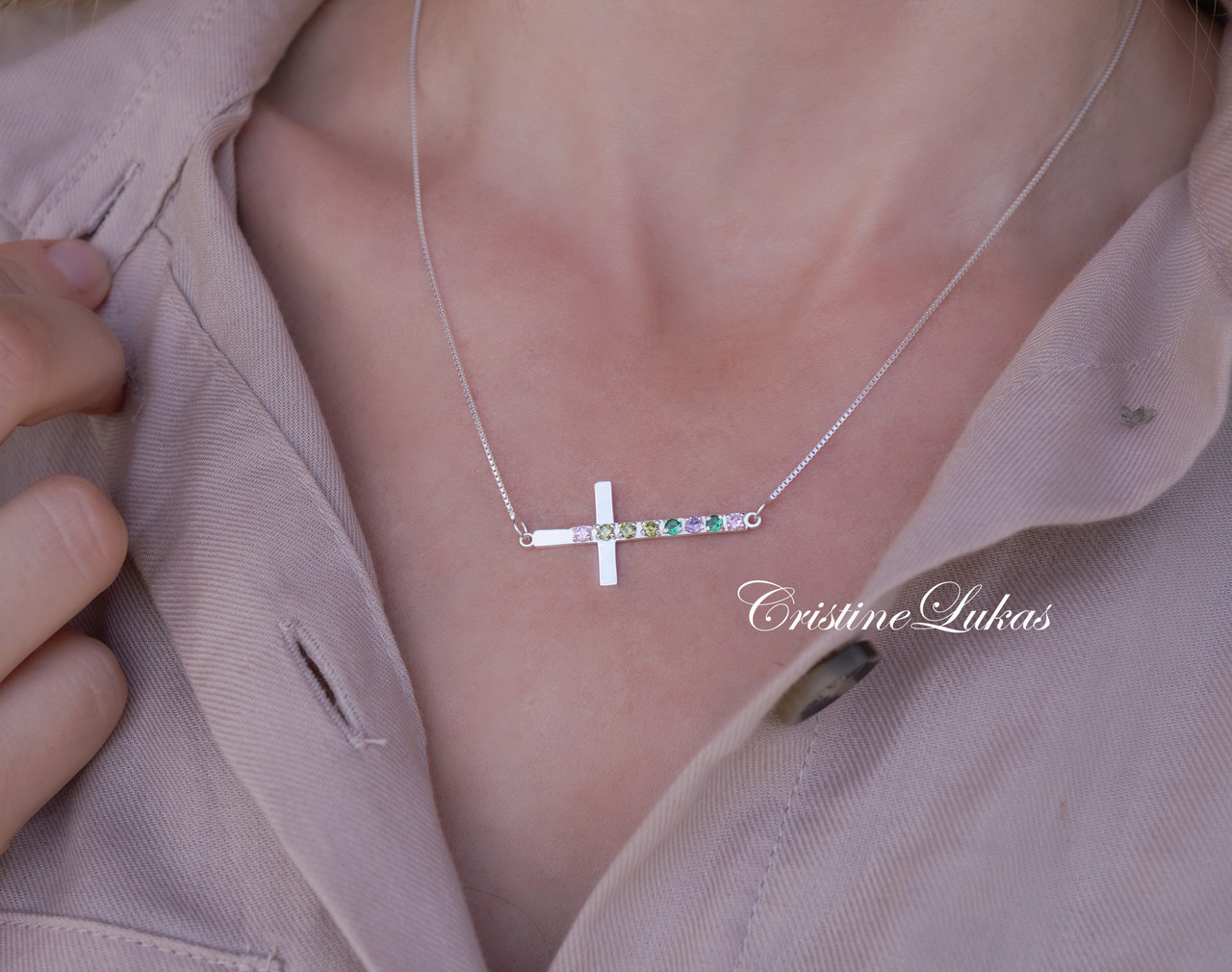 March Birthstone Aquamarine Blue Cross Necklace Pendant – Aurora Tears
