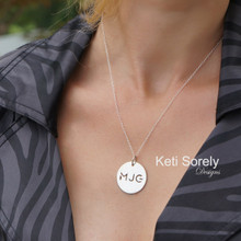 Hand Cut Monogram Initials with Round Disk Necklace - Choose Your Metal