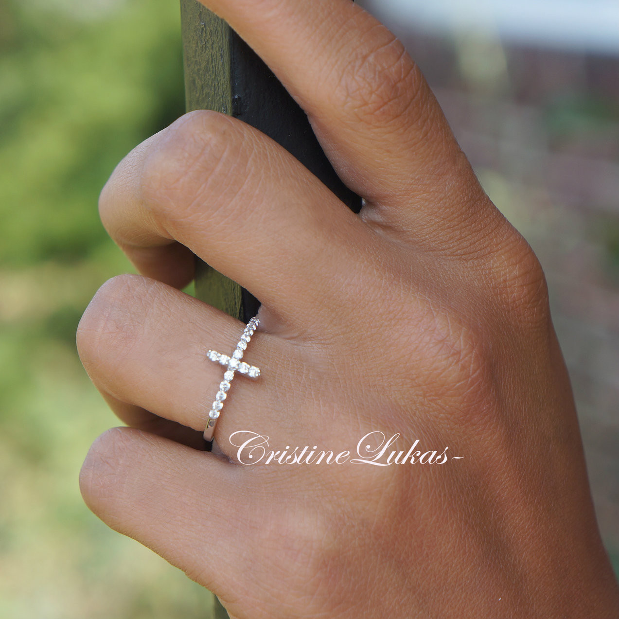 Celebrity Style Dainty Sideways Cross ring made from Sterling Silver