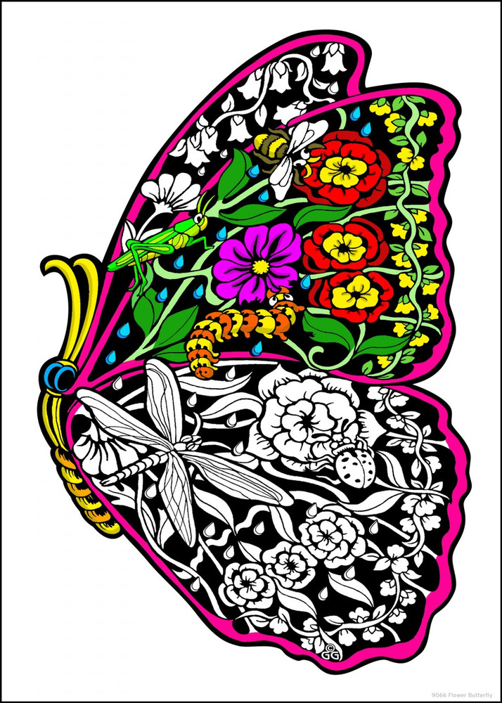 Download Flower Butterfly Coloring Poster - Line Art, Doodle Art | Stuff2Color