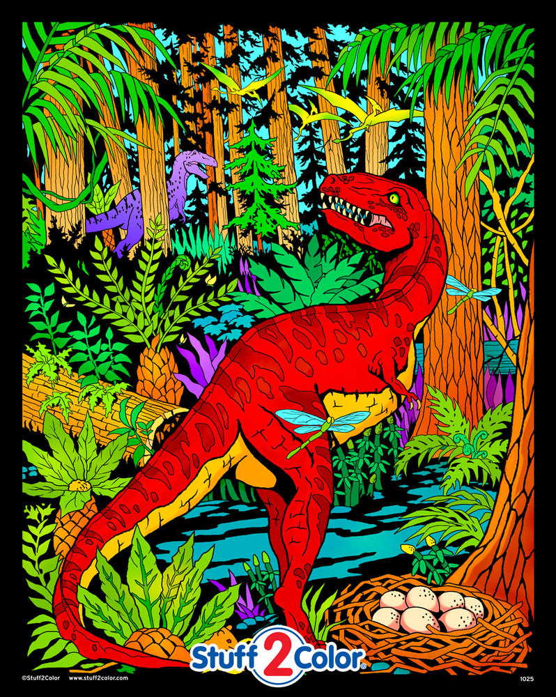 Velociraptor Dinosaur Fuzzy Coloring Poster for Kids and Adults