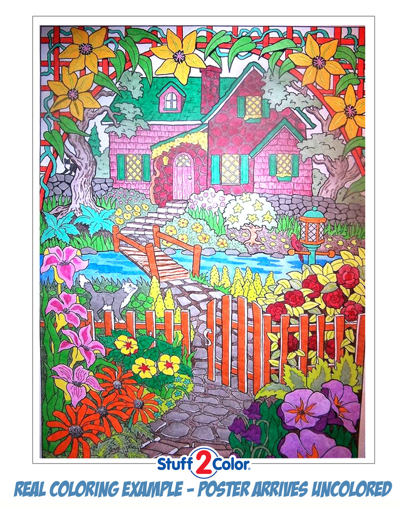 Download Giant Coloring Posters - Hidden Cottage - Line Art | Stuff2Color