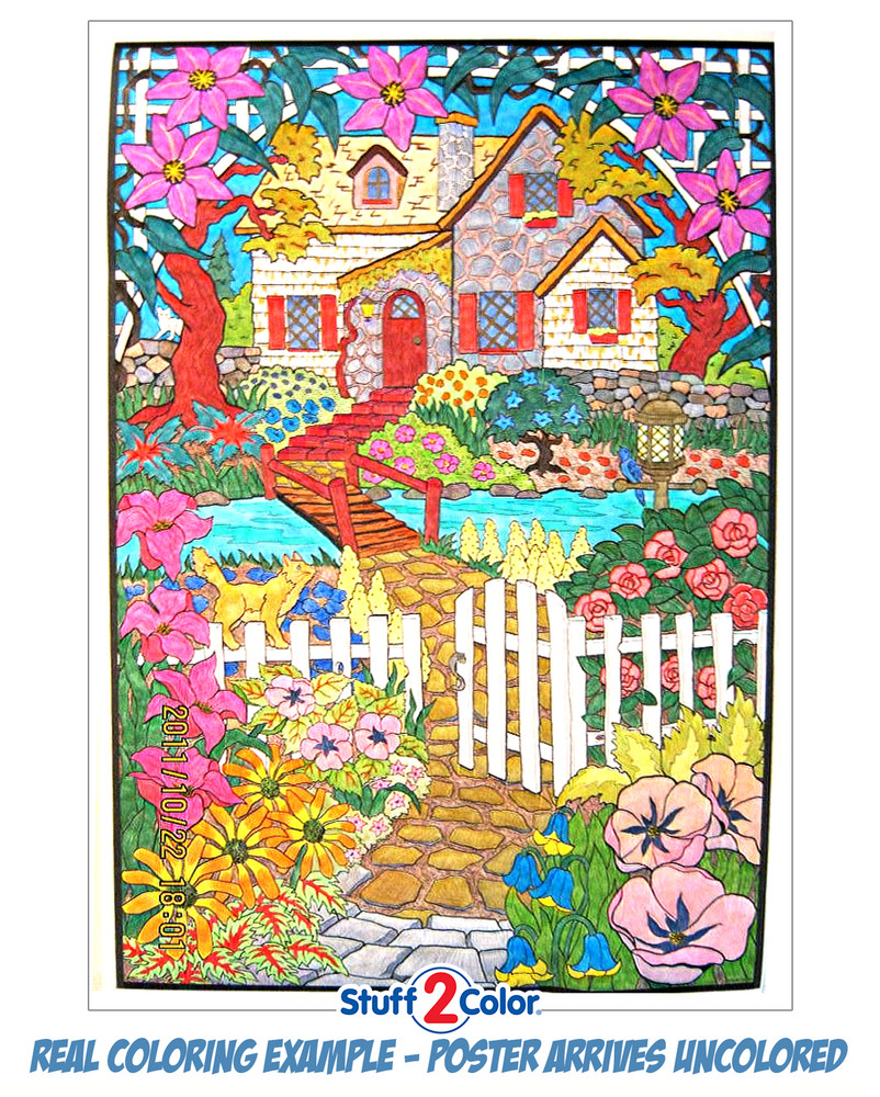 Download Giant Coloring Posters - Hidden Cottage - Line Art | Stuff2Color