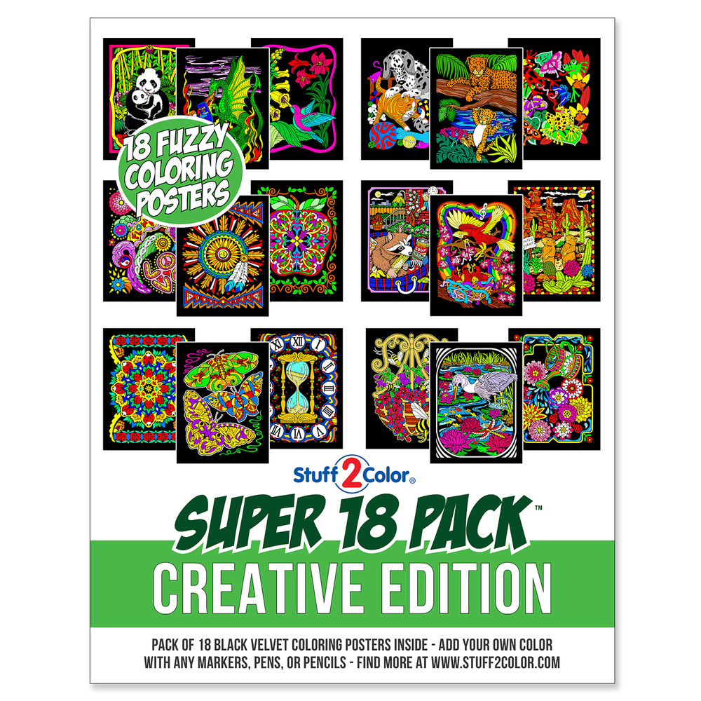Super 18 Pack Fuzzy Velvet Coloring Posters (Creative Edition