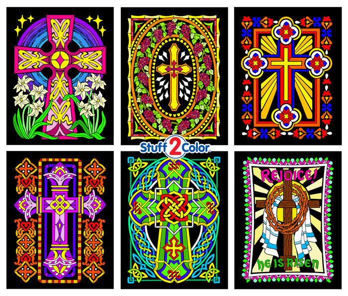 新作続 Crosses - 6 Pack of Fuzzy Velvet Colouring Posters