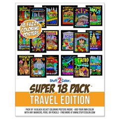 Super 18 Pack of Fuzzy Velvet Coloring Posters (Travel Edition)